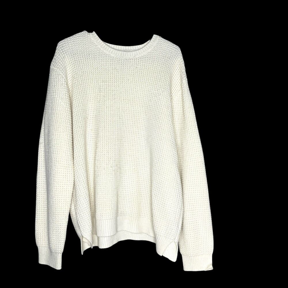 Forever 21 Sweater Mens Extra Large XL Cream Waffle Stretchy Casual Pullover Y2K